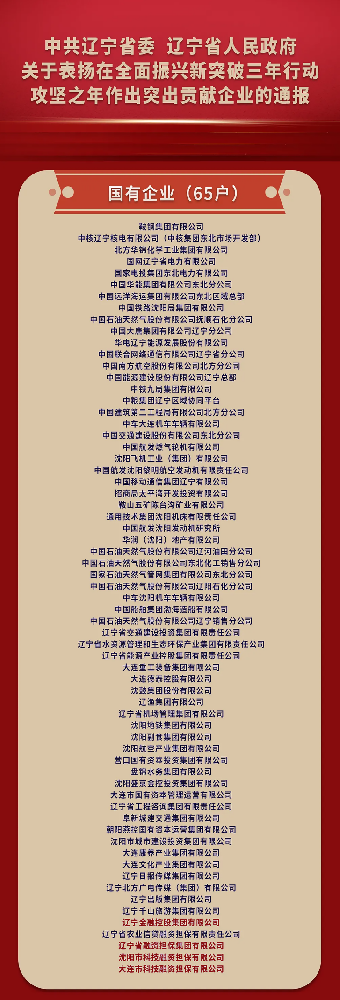 喜报! 65个受表彰的国有企业,辽宁电子轮盘
占4席